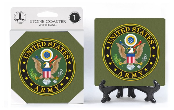 United States Army absorbent stone coaster 1-pack with easel military