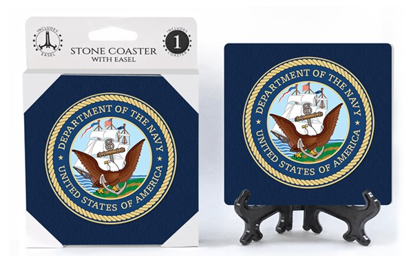 United States Navy absorbent stone coaster 1-pack with easel military