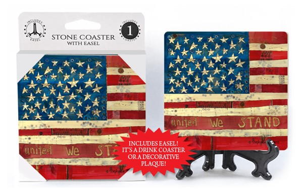 American flag - United we stand 1-pack coaster with easel featuring the art…