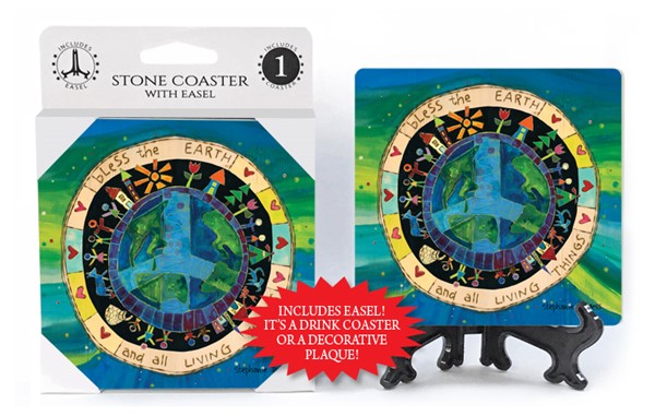 Bless the earth and all living things 1-pack coaster with easel featuring t…