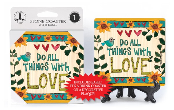 Do all things with love (teal/blue bird standing on "t" in "things") 1-pack…