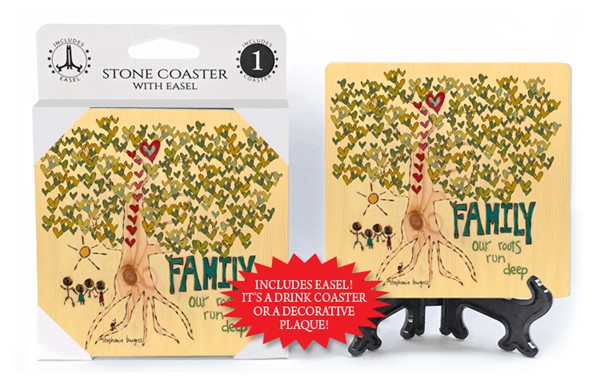 Family - our roots run deep (tree with beige background) 1-pack coaster wit…