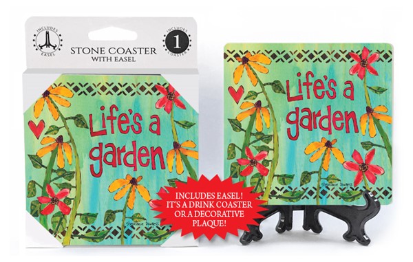 Life's a garden (yellow and pink flowers, green/blue background) 1-pack coa…