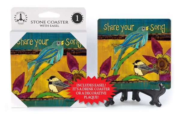 Share your song (blue bird and chickadee) 1-pack coaster with easel featuri…