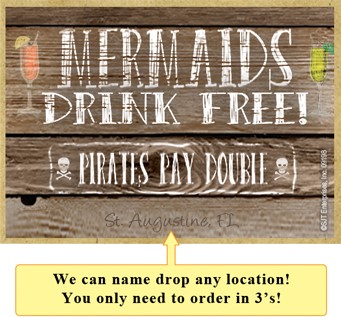 Mermaids drink free, Pirates pay double wood fridge magnets - measure 2.5" …