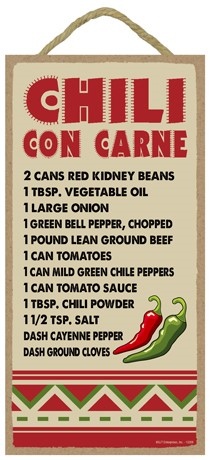 Chile Con Carne - Recipe Southwest design 5" x 10" wood plaque, sign