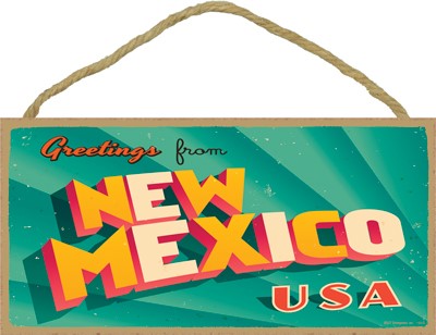 Greetings from New Mexico (postcard look) Southwest design 5" x 10" wood pl…