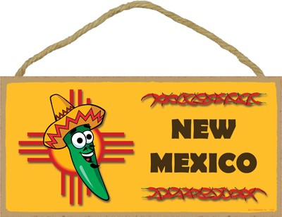 New Mexico flag with green chili in a sombrero Southwest design 5" x 10" wo...