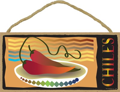 Chiles (in a bowl) Southwest design 5" x 10" wood plaque, sign