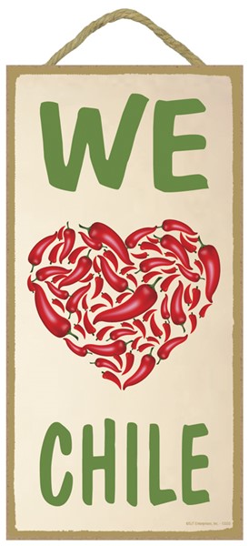 We love Chile (heart made up of chiles) Southwest design 5" x 10" wood plaq...