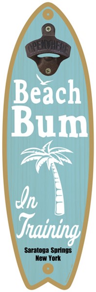 Beach bum in training (palm tree image) Surfboard bottle opener