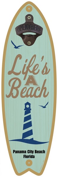 Life's a beach (lighthouse image) Surfboard bottle opener