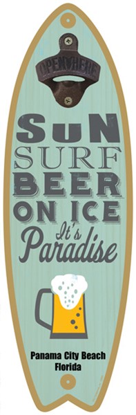 Sun. Surf. Beer on ice. It's paradise (beer image) Surfboard bottle opener