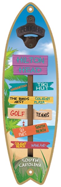 Destination Sign Post Plaque - tropical theme - Surfboard Bottle Opener