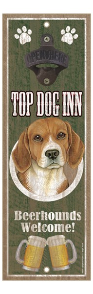 Beagle Top Dog Inn 5" x 15" bottle opener wood plaque
