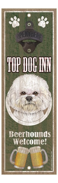Bichon Frise / Bichon Top Dog Inn 5" x 15" bottle opener wood plaque