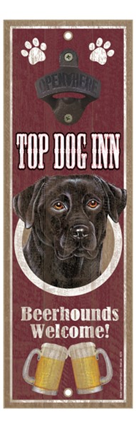 Black Lab Top Dog Inn 5" x 15" bottle opener wood plaque