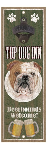 Bulldog Top Dog Inn 5" x 15" bottle opener wood plaque