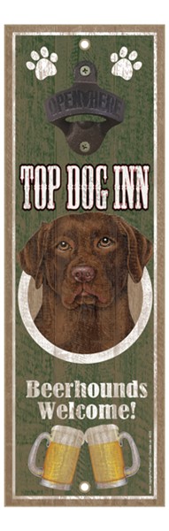 Chocolate Lab Top Dog Inn 5" x 15" bottle opener wood plaque