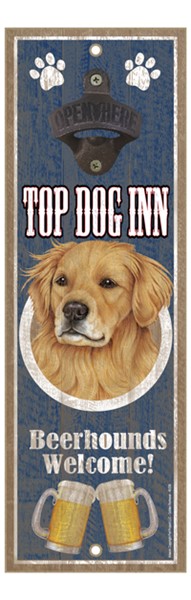 Golden Retriever Top Dog Inn 5" x 15" bottle opener wood plaque