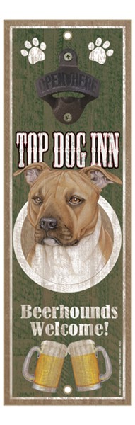 Pitbull (Brown color) Top Dog Inn 5" x 15" bottle opener wood plaque