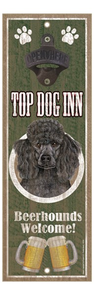 Poodle (Black) Top Dog Inn 5" x 15" bottle opener wood plaque