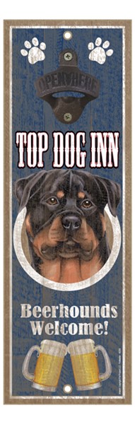Rottweiler Top Dog Inn 5" x 15" bottle opener wood plaque
