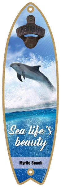 Sea life's beauty - Dolphin Jumping - Surfboard bottle opener