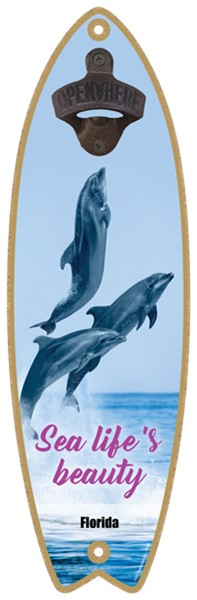 Sea life's beauty - 3 Dolphins jumping - Surfboard bottle opener