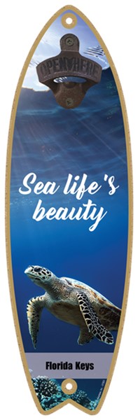 Sea life's beauty - Sea turtle swimming to the left - Surfboard bottle opener