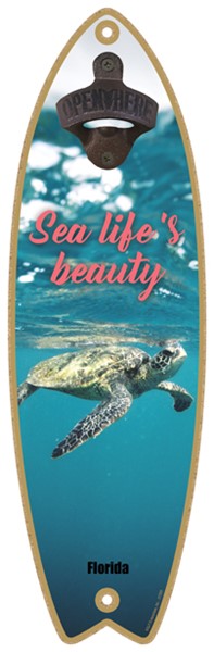 Sea life's beauty - Sea turtle swimming to the right - Surfboard bottle opener