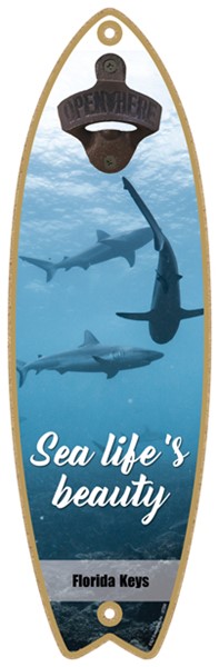 Sea Life's Beauty - 3 sharks swimming - Surfboard bottle opener