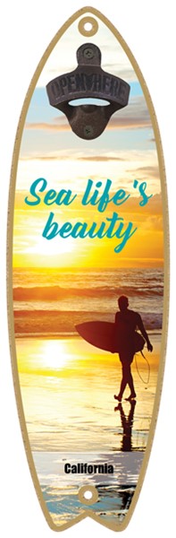 Sea life's beauty - Sunset with surfer - Surfboard bottle opener