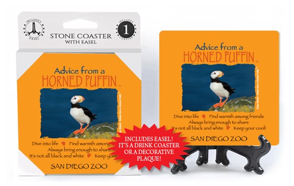 Horned Puffin / Advice From - 4" x 4" Table Coaster - 1 Per Pack With Easel