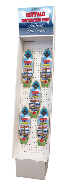 Buffalo Destination Post Surfboard Bottle Opener Cardboard Floor Display