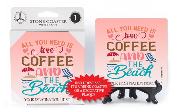 All you need is love coffee and the beach absorbent stone coaster