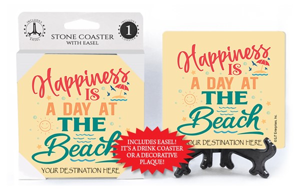 Happiness is a day at the Beach absorbent stone coaster