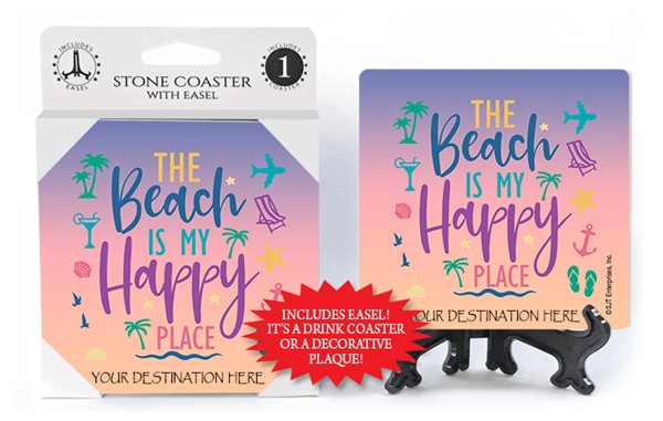 The beach is my happy place absorbent stone coaster