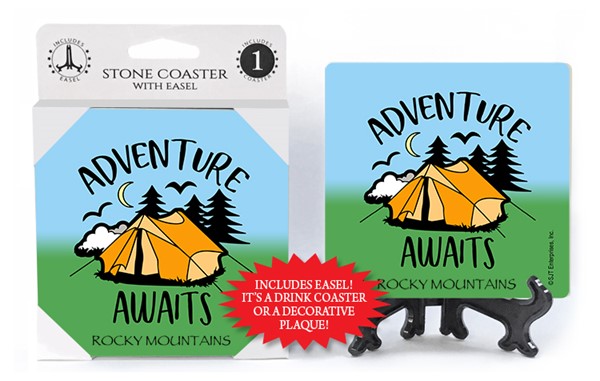 Adventure awaits 1-pk stone coaster with easel - can be name dropped with your d