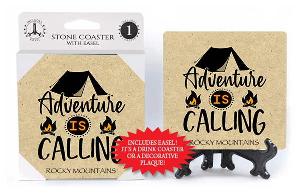 Adventure is Calling 1-pk stone coaster with easel - can be name dropped with yo