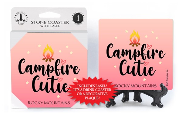 Campfire cutie (with just campfire) 1-pk stone coaster with easel - can be name