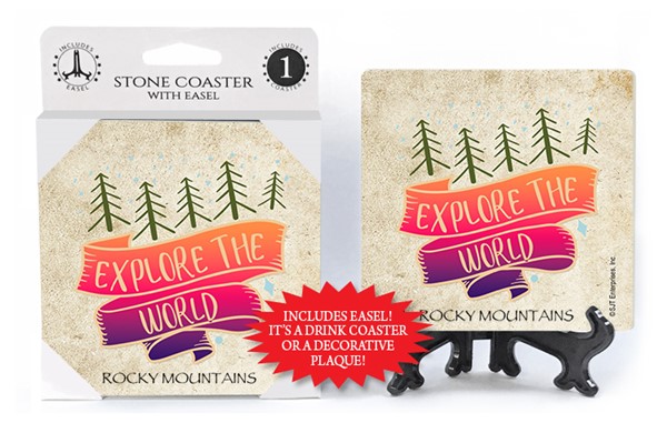 Explore the world 1-pk stone coaster with easel - can be name dropped with your