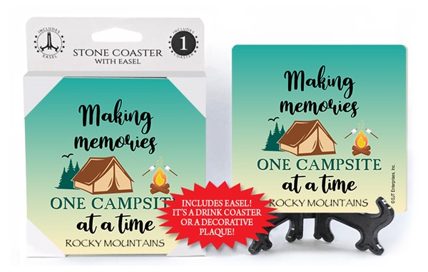 Making memories one campsite at a time (tent with trees) 1-pk stone coaster with