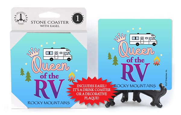 Queen of the RV 1-pk stone coaster with easel - can be name dropped with your de