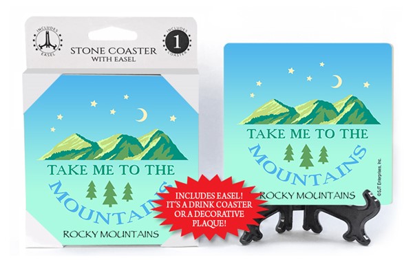 Take me to the mountains (green hills) 1-pk stone coaster with easel - can be na