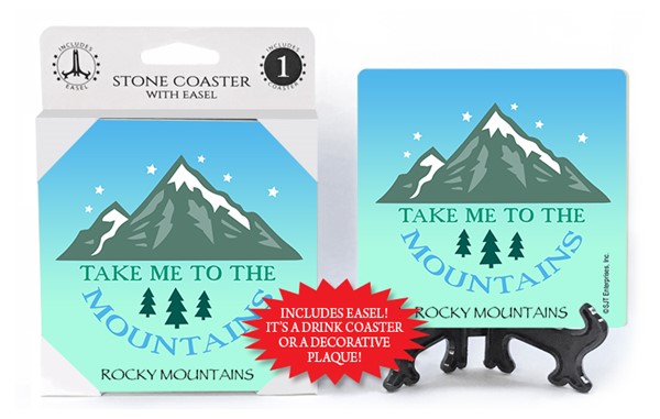 Take me to the mountains (grey & white mountains) 1-pk stone coaster with easel
