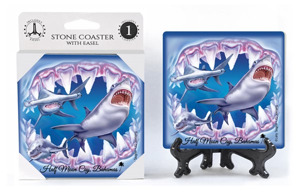 3 sharks with teeth and mouth as frame   1-pack with easel absorbent stone coast