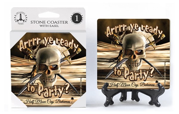 Arrrr ye ready to Party?  skull with swords     1-pack with easel absorbent ston