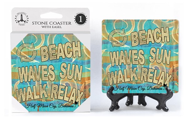 Beach waves sun walk relax   1-pack with easel absorbent stone coaster