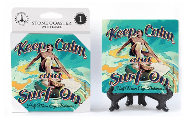 Keep calm and surf on  surfer    1-pack with easel absorbent stone coaster